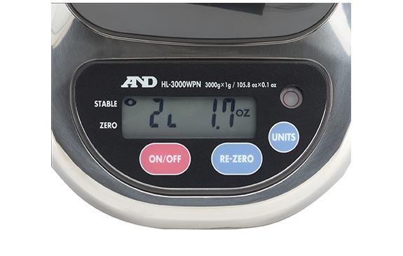 A&D Weighing HL-1000WP Compact Washdown Scale, 1000g x 0.5g with Small Pan with Warranty
