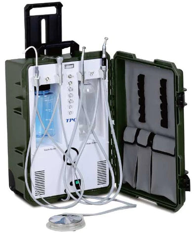 TPC Dental PC-2630 PORTABLE DENTAL SYSTEM 4 Hole Tubings, 110v/(With Suction) & Transportation Case on wheels with Warranty