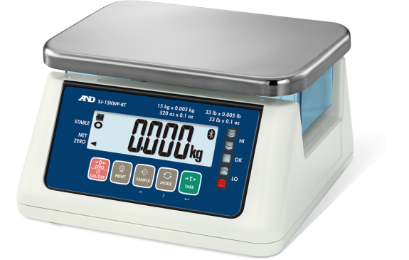 A&D Weighing SJ-30KWP 30kg, 0.001kg, Legal for Trade Washdown Bench Scale