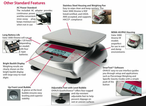 Ohaus 83999996 Valor 3000 Xtreme V31X6N Compact Scale Legal for Trade, 6000 x 1 g